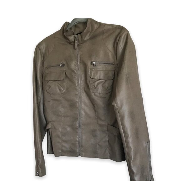 Bagatelle Faux Leather Jacket Women's Sz Large Full Front Zip in Taupe Worn Once - Picture 1 of 6